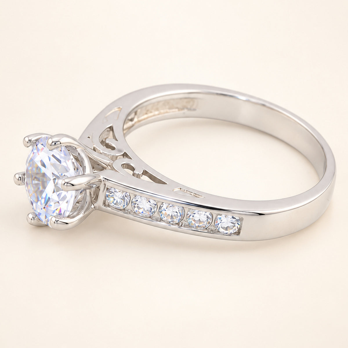 Round Brilliant Solitaire Cubic Zirconia Engagement Ring Sterling Silver