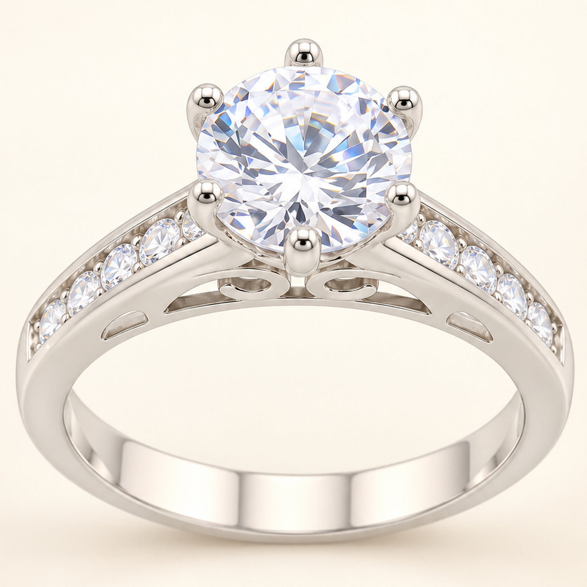 Round Brilliant Solitaire Cubic Zirconia Engagement Ring Sterling Silver
