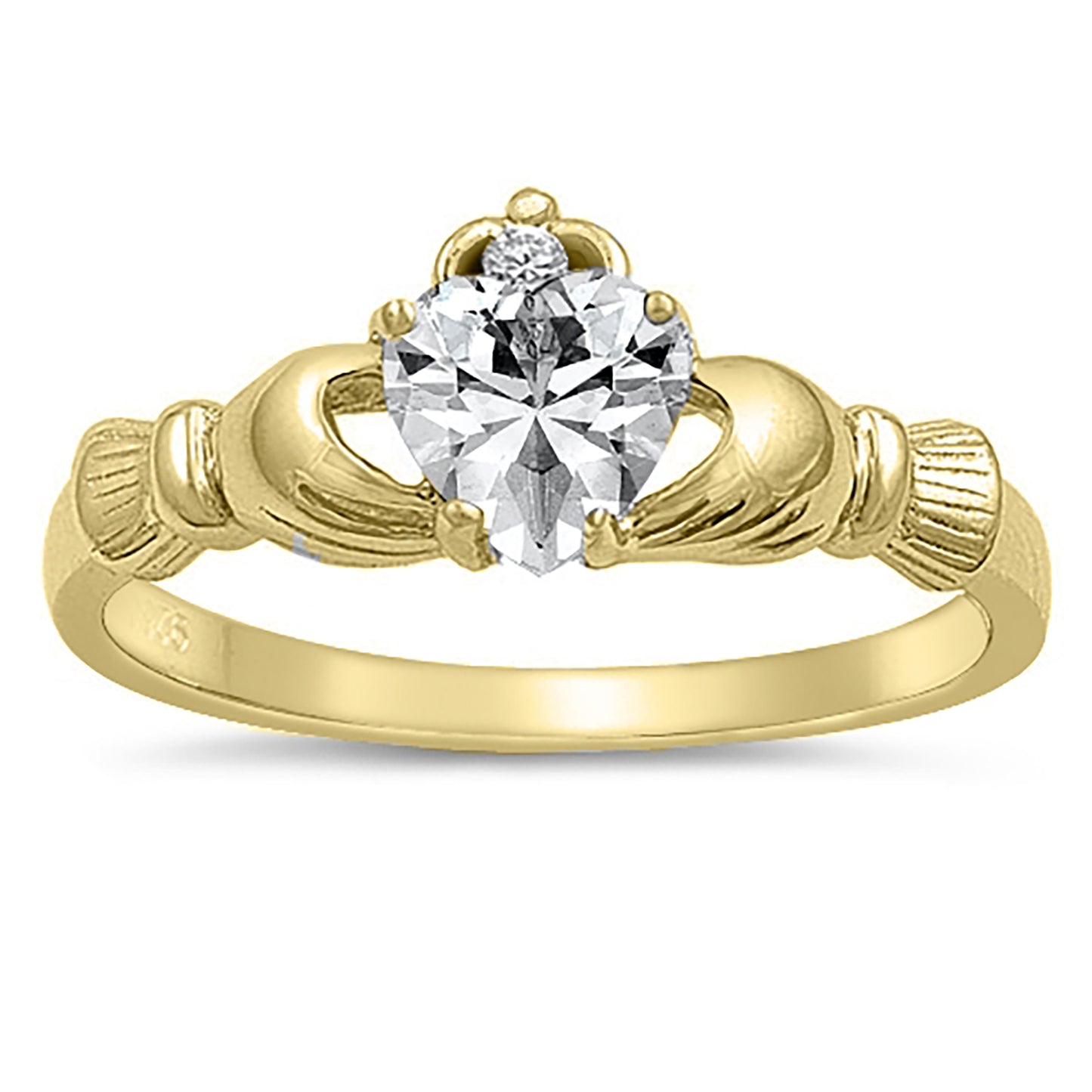 Yellow Gold plated Sterling Silver Claddagh Wedding Engagement Ring Set