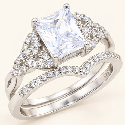 Victorian Style 1 Carat Cubic Zirconia Wedding Ring Set Sterling Silver