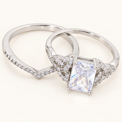 Victorian Style 1 Carat Cubic Zirconia Wedding Ring Set Sterling Silver