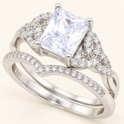 Victorian Style 1 Carat Cubic Zirconia Wedding Ring Set Sterling Silver