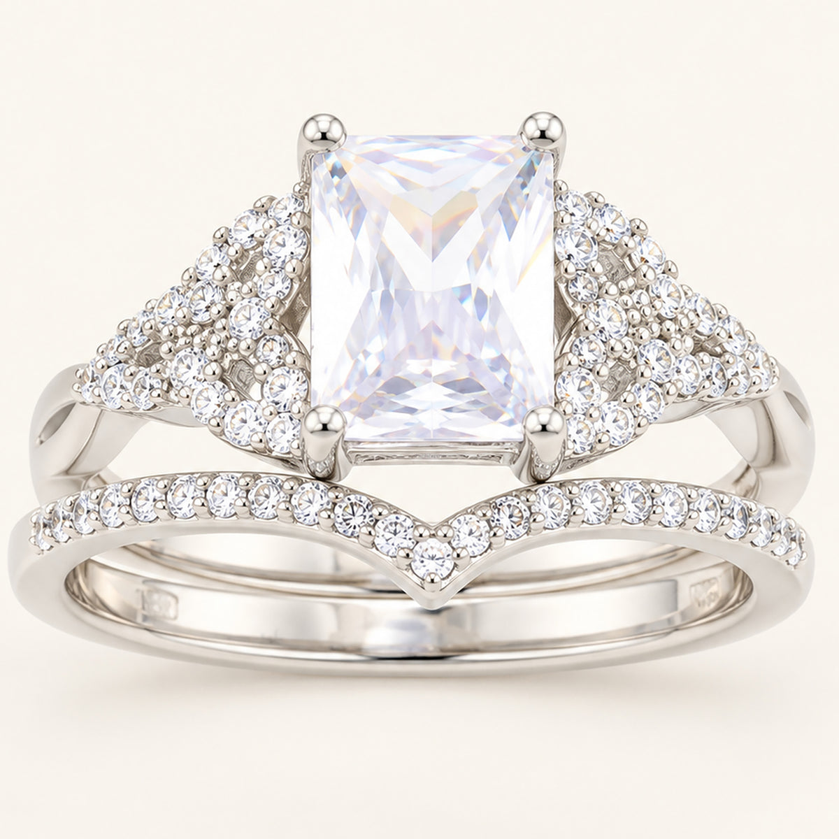 Victorian Style 1 Carat Cubic Zirconia Wedding Ring Set Sterling Silver