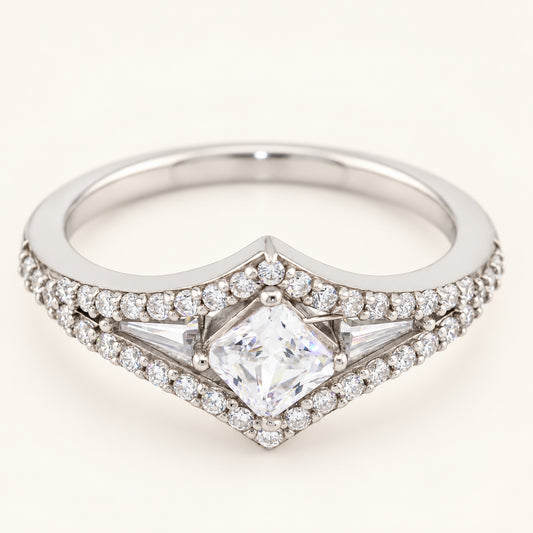 1/2 Carat Diamond Shaped Cubic Zirconia Engagement Ring Sterling Silver