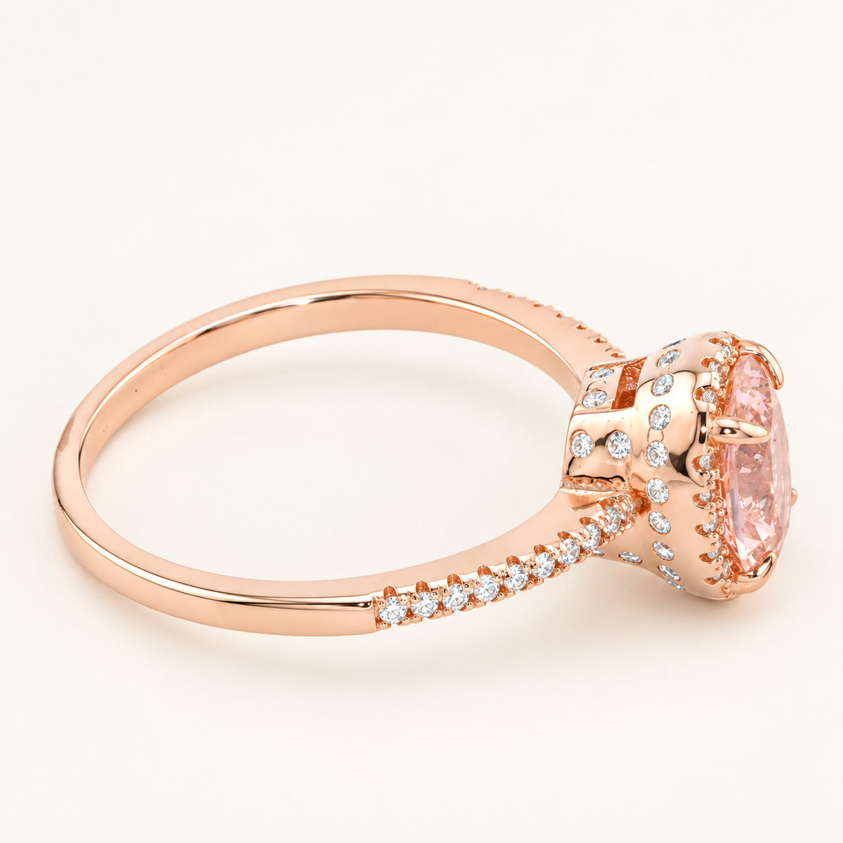 Oval Cut Cubic Zirconia Engagement Ring in Rose Gold Plated Sterling Silver