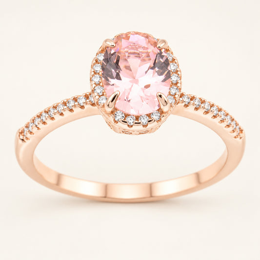 Oval Cut Cubic Zirconia Engagement Ring in Rose Gold Plated Sterling Silver