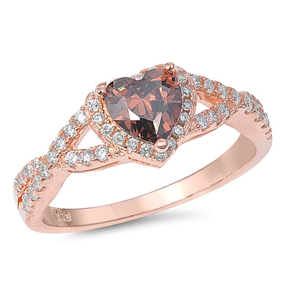 1 Carat Heart Cut Halo Set Chocolate CZ Silver Wedding Engagement Ring Set