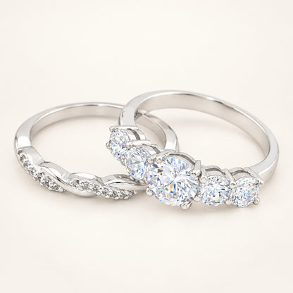 3/4 Carat Round Brilliant Cubic Zirconia Vintage Design Wedding Ring Set in Silver