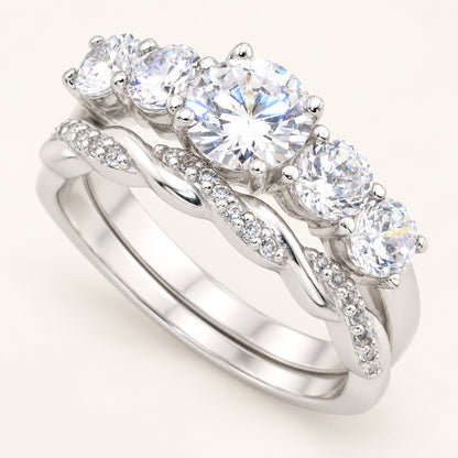 3/4 Carat Round Brilliant Cubic Zirconia Vintage Design Wedding Ring Set in Silver