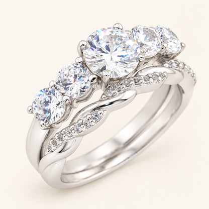 3/4 Carat Round Brilliant Cubic Zirconia Vintage Design Wedding Ring Set in Silver
