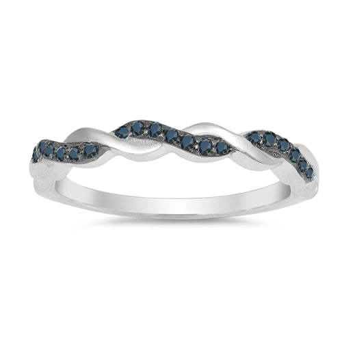 Black CZ Twisted Vine Sterling Silver Wedding Band Ring