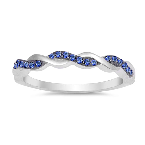 Blue CZ Simulated Sapphire Silver Wedding Band Ring for Women
