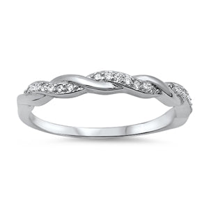 Simulated diamond CZ Sterling Silver Twisted Vine Wedding Band Ring for Women