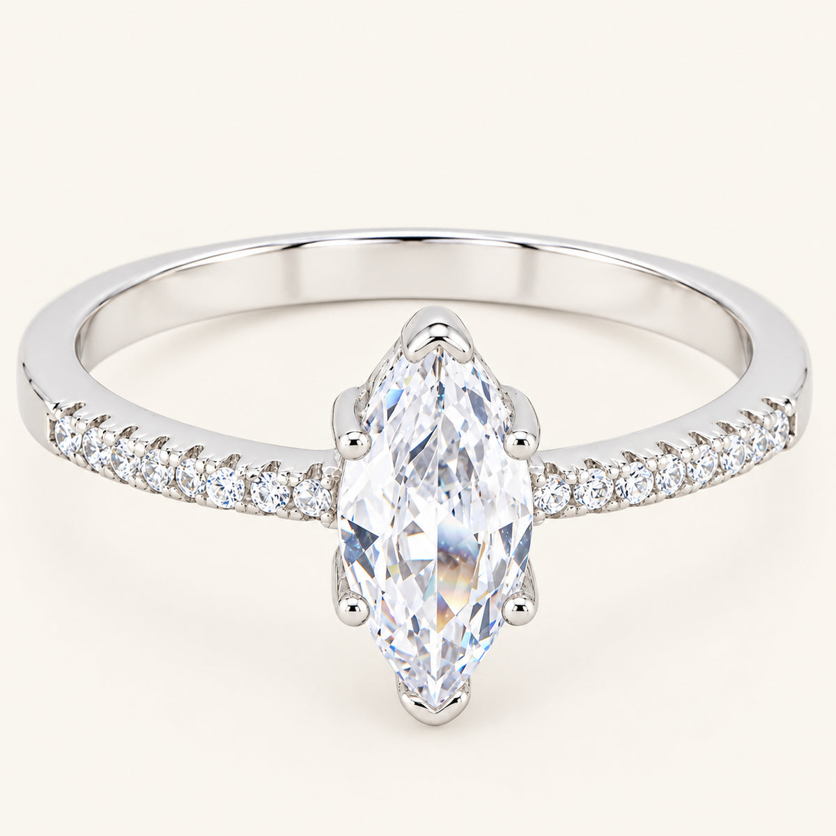 Marquise Cut CZ Engagement Ring in Sterling Silver