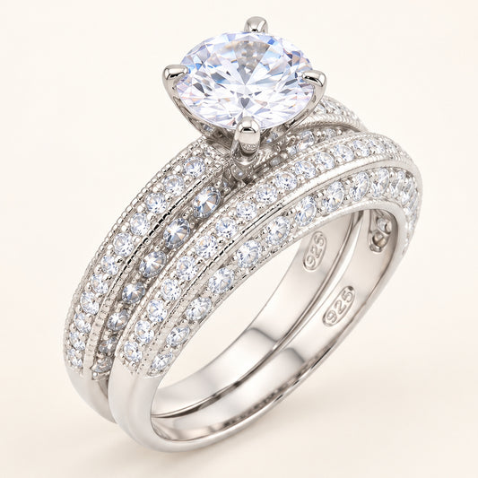1 Carat CZ Vintage Wedding Engagement Ring Set for Women in Sterling Silver