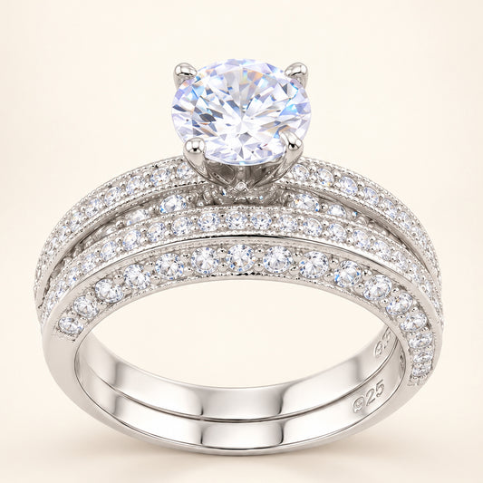 1 Carat CZ Vintage Wedding Engagement Ring Set for Women in Sterling Silver