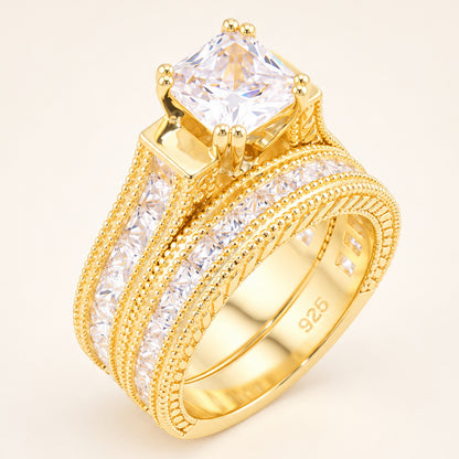 1 Carat Princess Cut Cubic Zirconia Wedding Engagement Ring Set Gold Plated Sterling Silver (Copy)