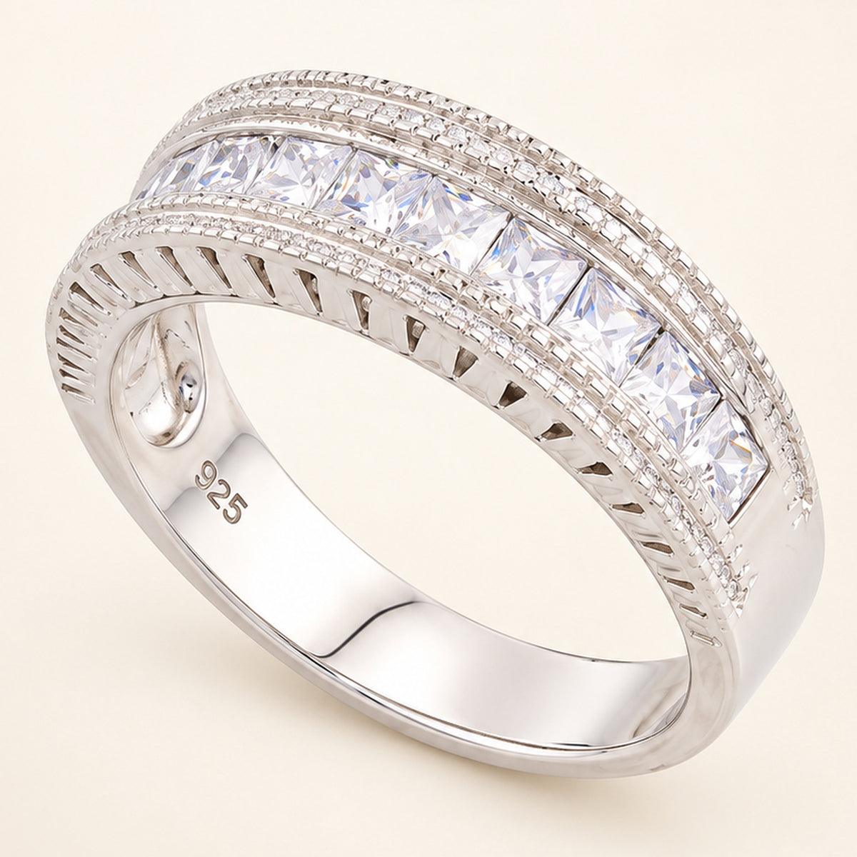 Sterling Silver CZ Wedding Ring for Men and Women