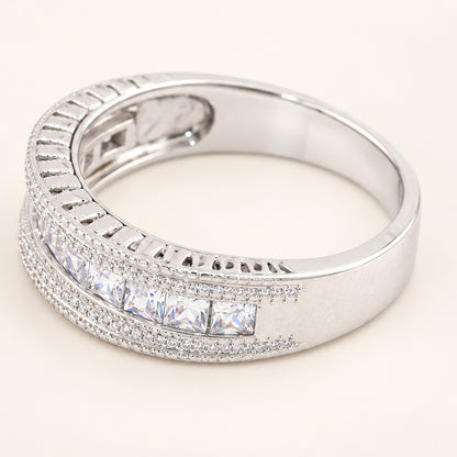 Sterling Silver CZ Wedding Ring for Men and Women