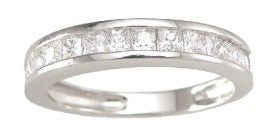 CZ Sterling Silver Traditional Half Eternity Wedding Band Ring for Women