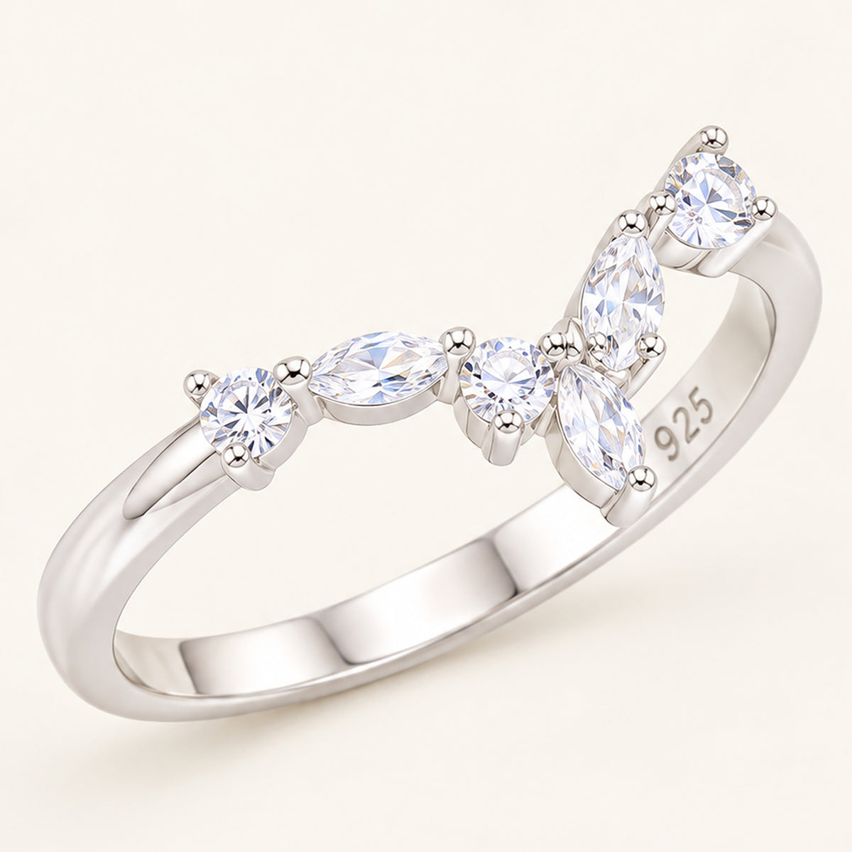 Art Deco Cubic Zirconia CZ Sterling Silver Wedding Band Guard Ring