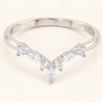 Art Deco Cubic Zirconia CZ Sterling Silver Wedding Band Guard Ring