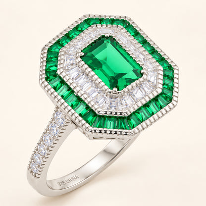 Simulated Emerald 1 Carat Green Cubic Zirconia Vintage Engagement Ring