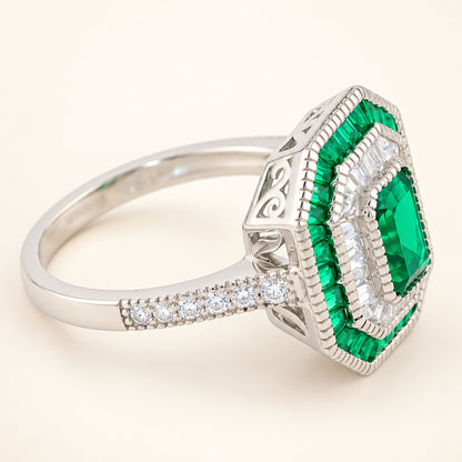 Simulated Emerald 1 Carat Green Cubic Zirconia Vintage Engagement Ring