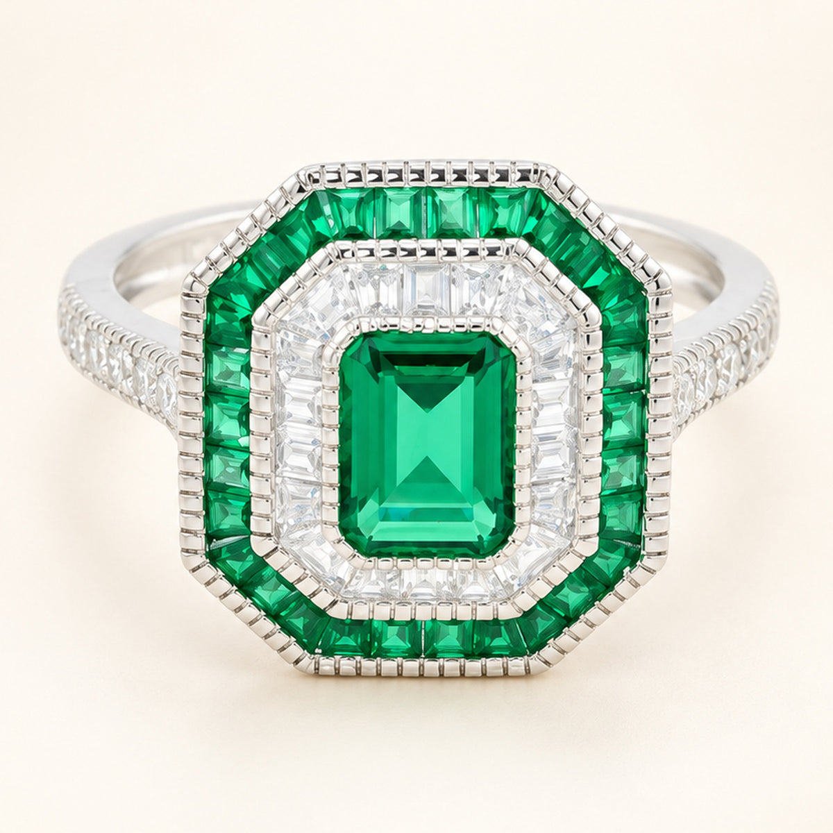Simulated Emerald 1 Carat Green Cubic Zirconia Vintage Engagement Ring