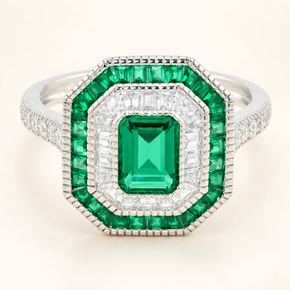Simulated Emerald 1 Carat Green Cubic Zirconia Vintage Engagement Ring