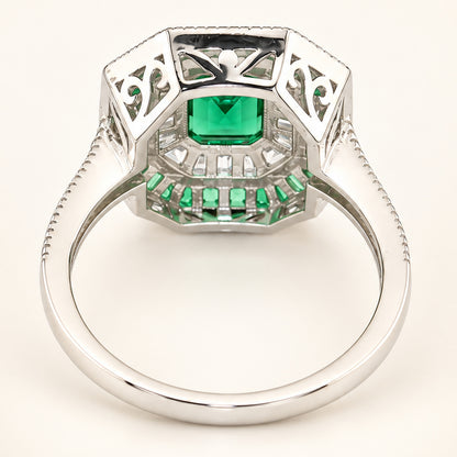 Simulated Emerald 1 Carat Green Cubic Zirconia Vintage Engagement Ring