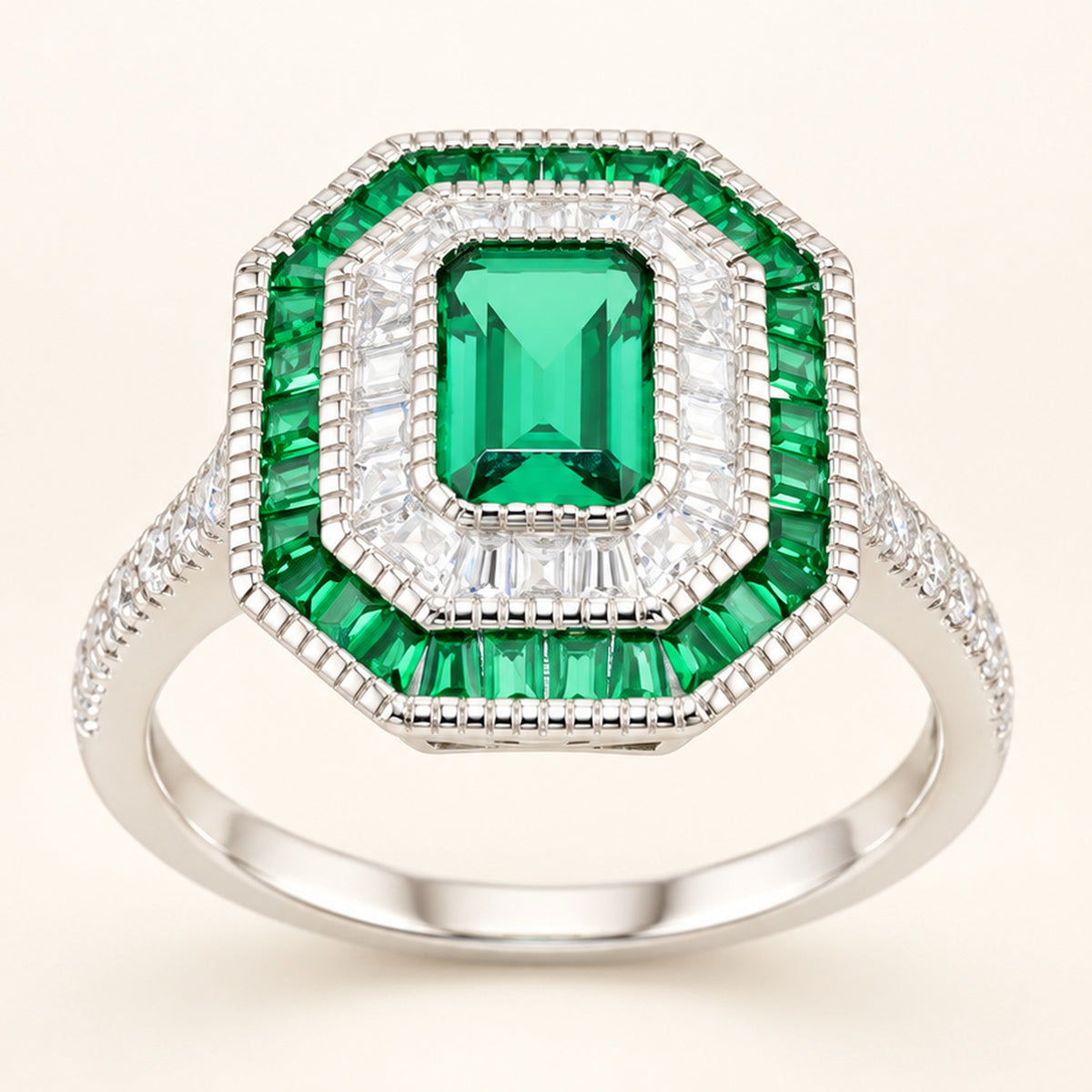 Simulated Emerald 1 Carat Green Cubic Zirconia Vintage Engagement Ring
