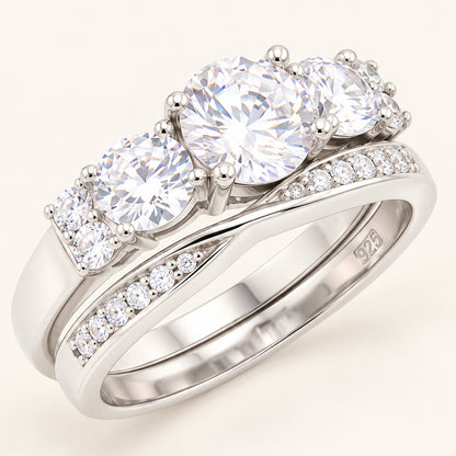 .75 Carat Round Brilliant Cubic Zirconia Wedding Ring Set in Silver