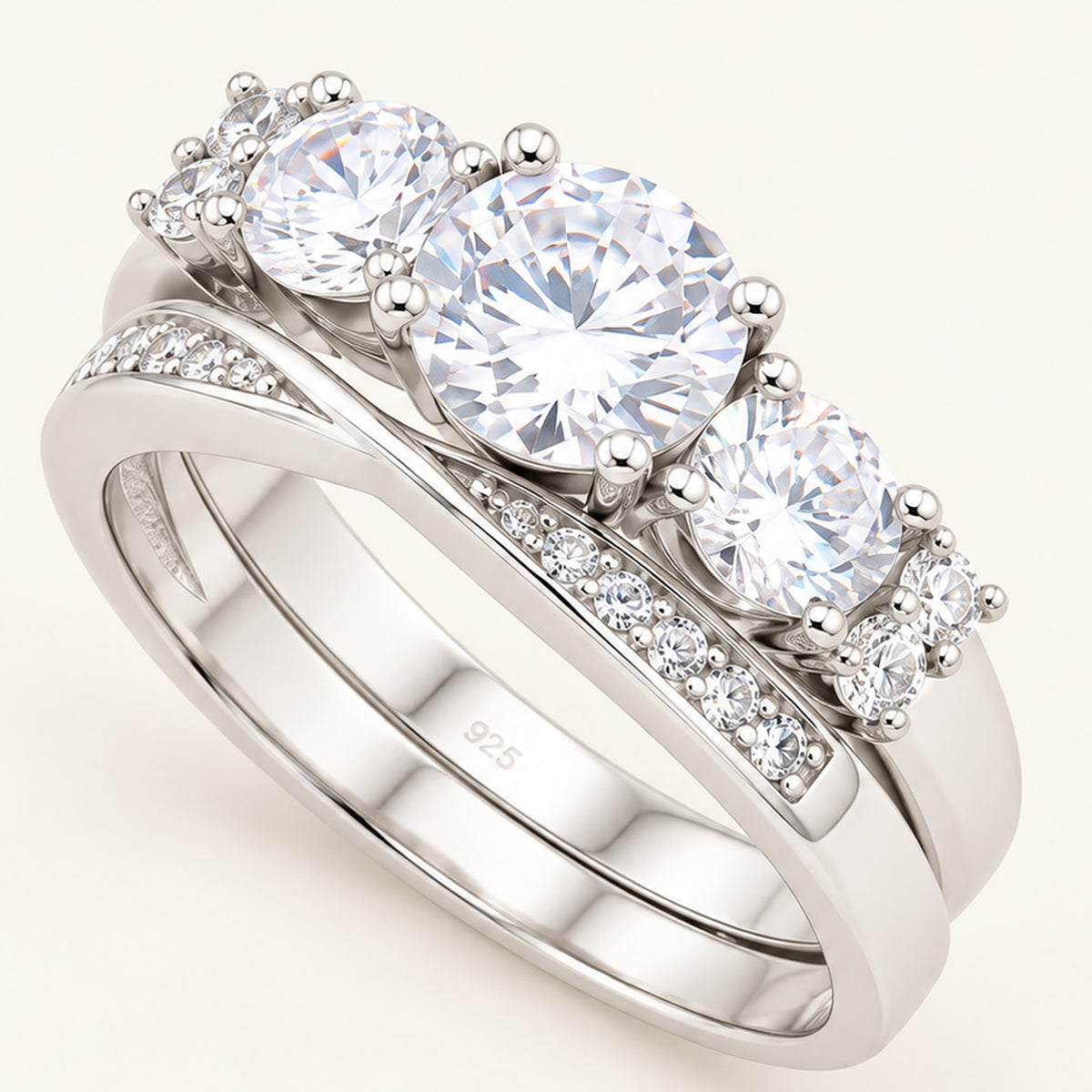.75 Carat Round Brilliant Cubic Zirconia Wedding Ring Set in Silver