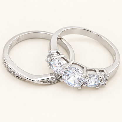 .75 Carat Round Brilliant Cubic Zirconia Wedding Ring Set in Silver
