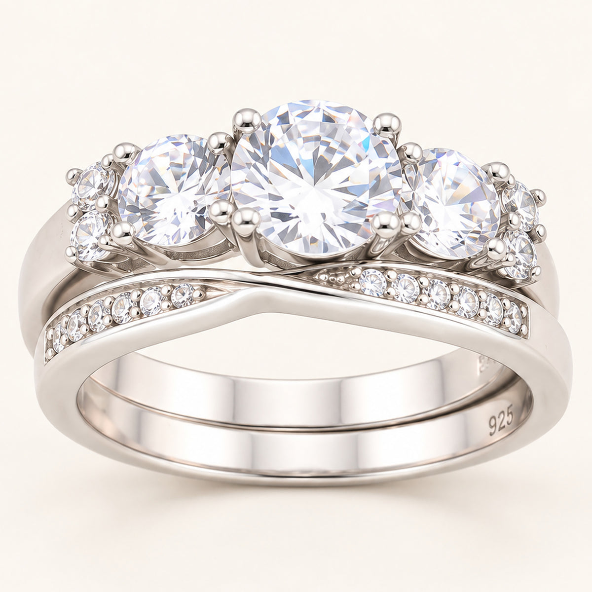 .75 Carat Round Brilliant Cubic Zirconia Wedding Ring Set in Silver