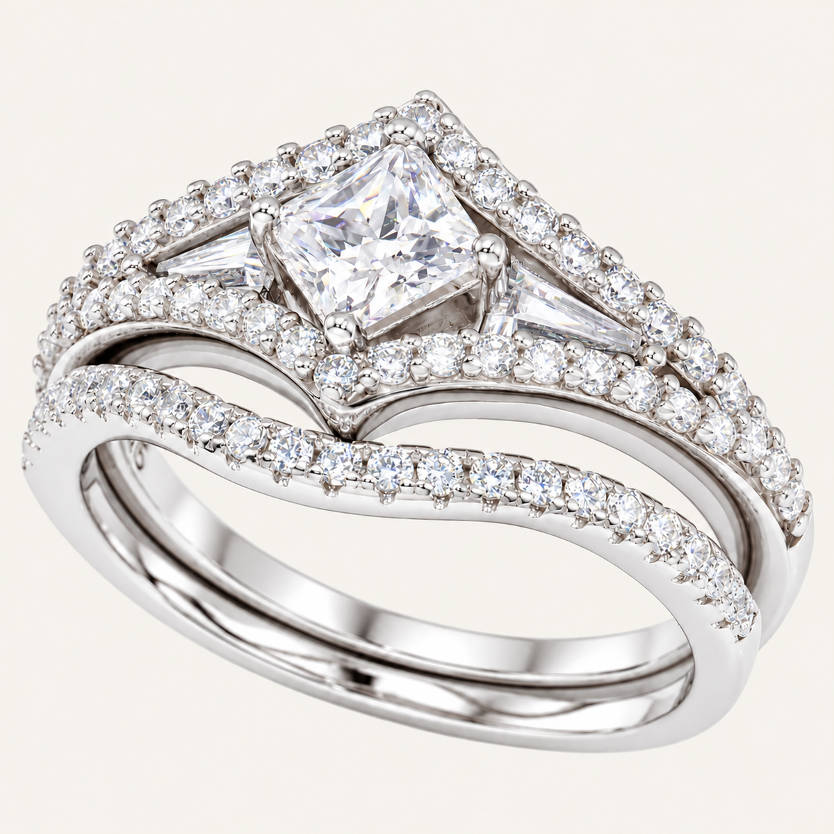 Princess Cut Art Deco Wedding Ring Set