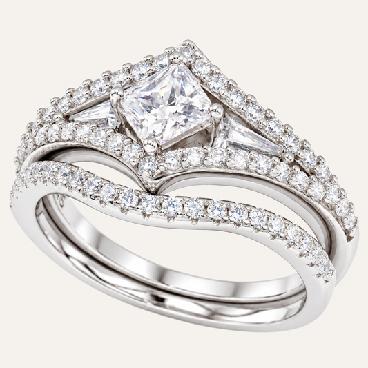 Princess Cut Art Deco Wedding Ring Set