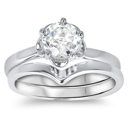 1 Carat Genuine White Topaz CZ Accents Sterling Silver Wedding Ring Set