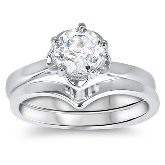 1 Carat Genuine White Topaz CZ Accents Sterling Silver Wedding Ring Set