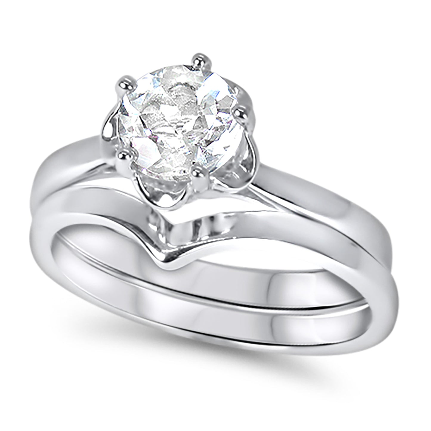 1 Carat Genuine White Topaz CZ Accents Sterling Silver Wedding Ring Set