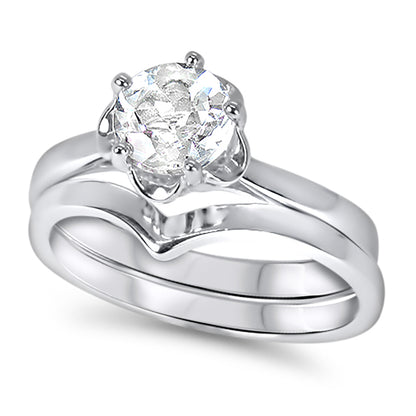 1 Carat Genuine White Topaz CZ Accents Sterling Silver Wedding Ring Set
