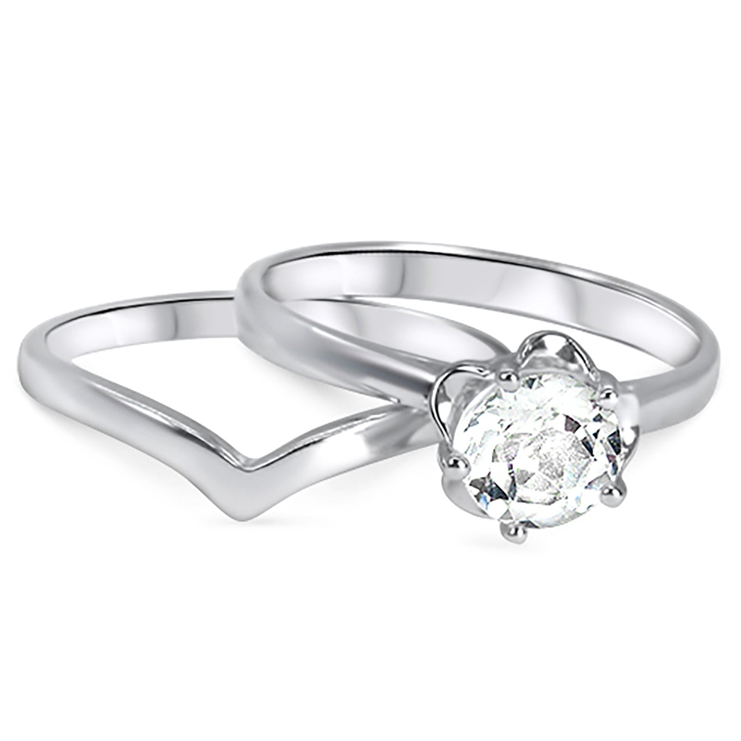 1 Carat Genuine White Topaz CZ Accents Sterling Silver Wedding Ring Set