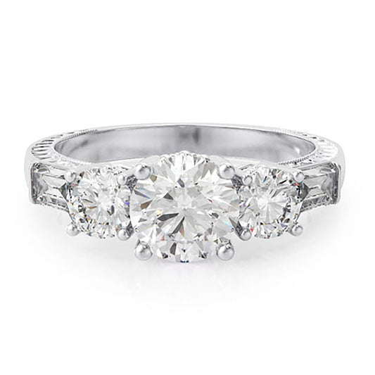 Vintage Design Cubic Zirconia Sterling Silver Wedding Engagement Ring Set