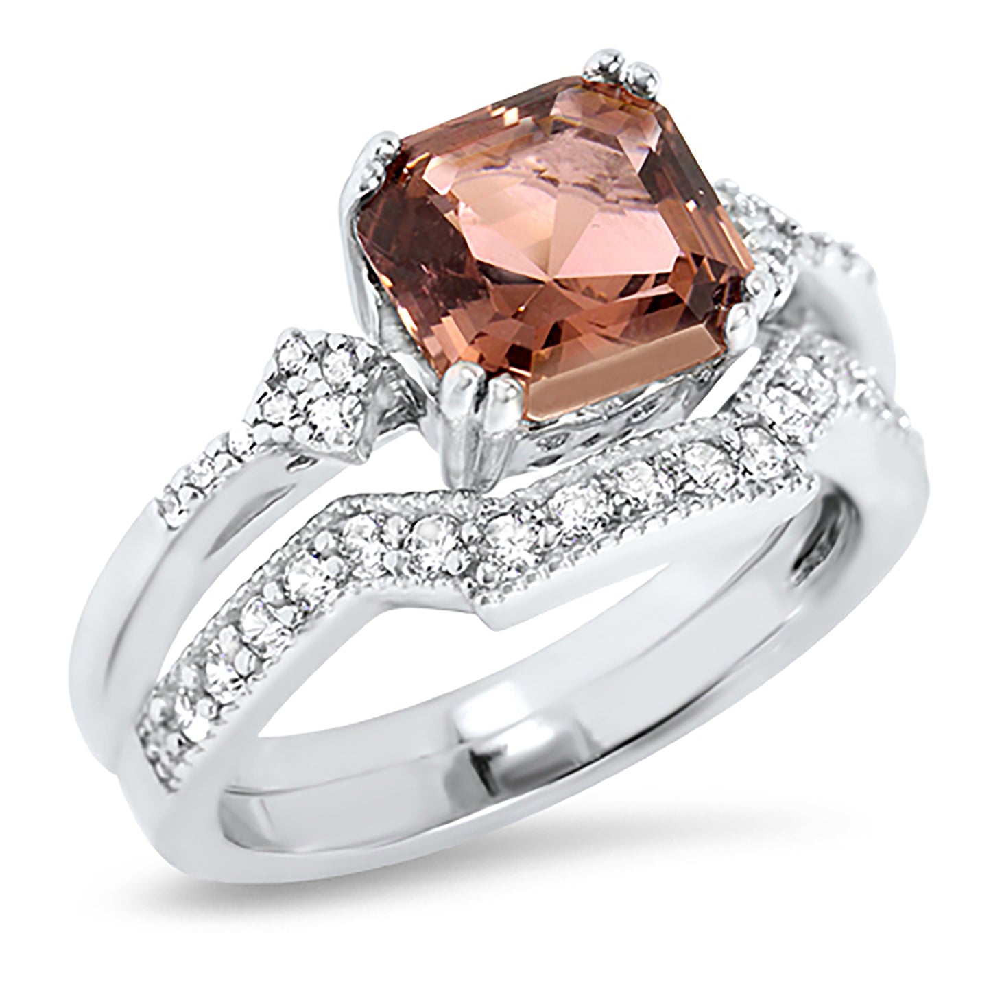 1 Carat Pink CZ Sterling Silver Wedding Engagement Ring Set