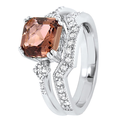 1 Carat Pink CZ Sterling Silver Wedding Engagement Ring Set