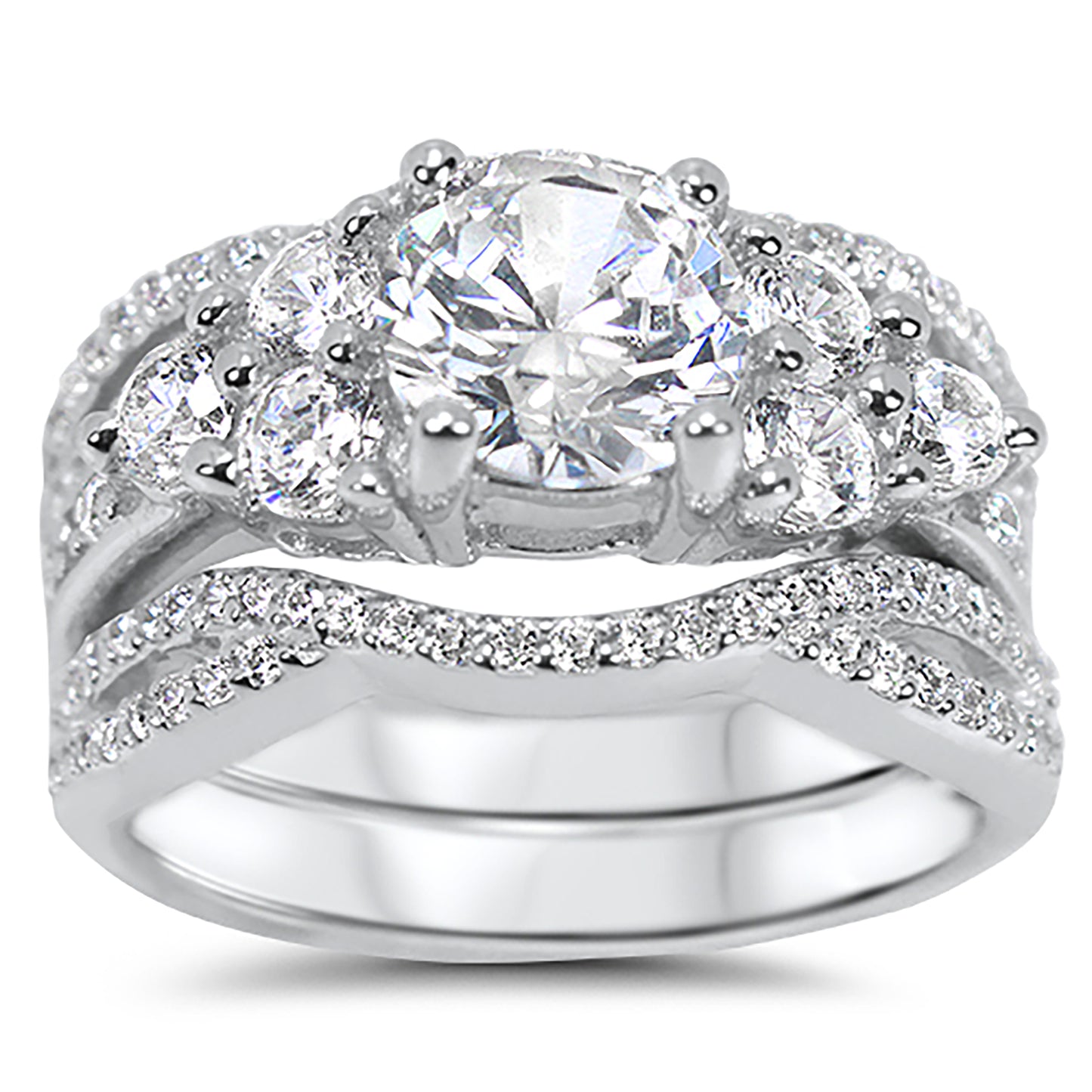 Vintage Victorian Multi Stone Guard Engagement Wedding Ring Set