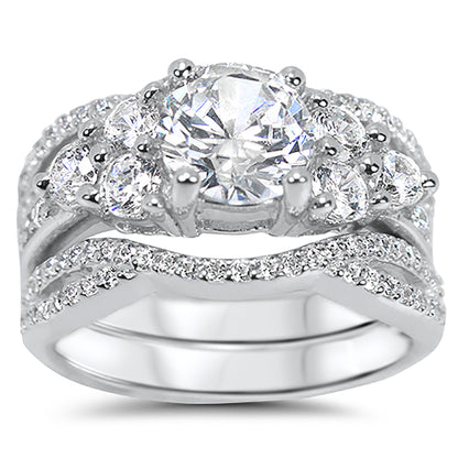 Vintage Victorian Multi Stone Guard Engagement Wedding Ring Set