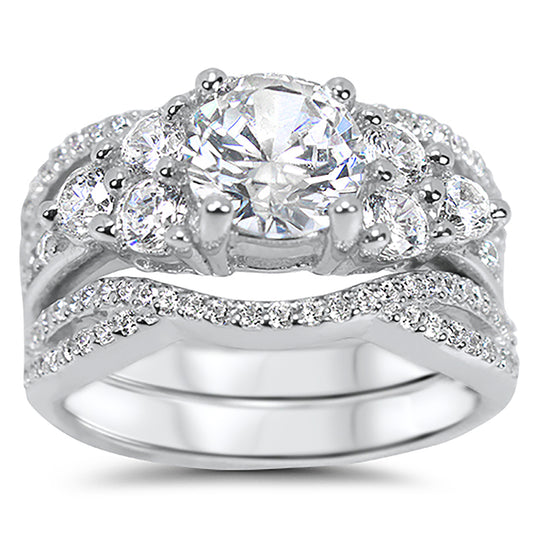 Vintage Victorian Multi Stone Guard Engagement Wedding Ring Set