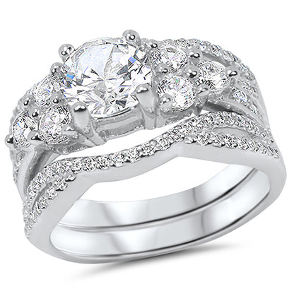 Vintage Victorian Multi Stone Guard Engagement Wedding Ring Set
